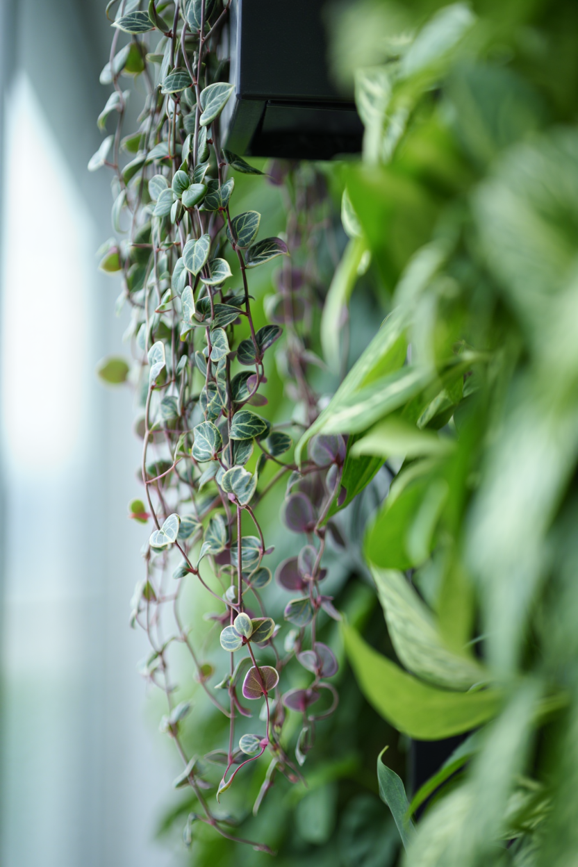 Aşağıya doğru sarkan kalp yapraklı asma bitkiler kaskadı